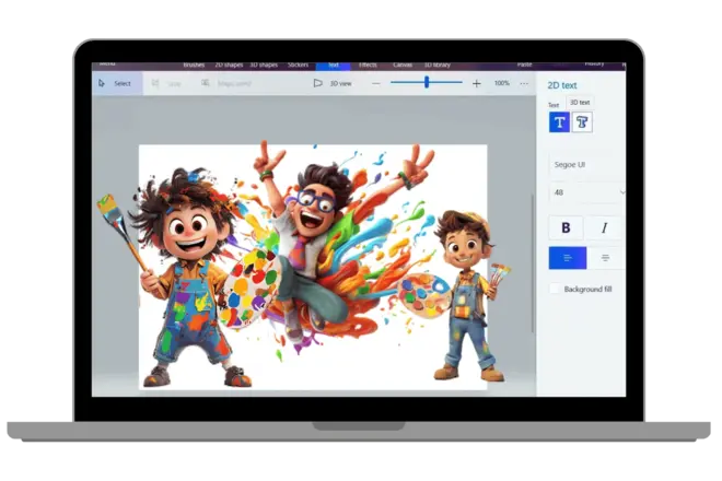 Microsoft PAint3d 2d text